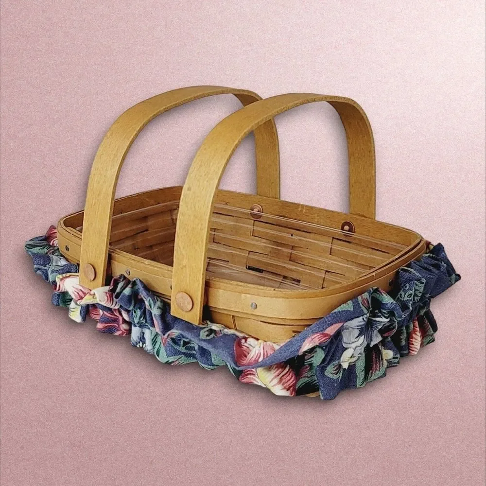 1995 Longaberger Small Rectangular Basket with Plastic Liner and Cloth‎ Garter